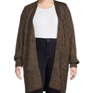 Brown Knit Cardigan Size 2X Career Chunky Knit Long Cozy